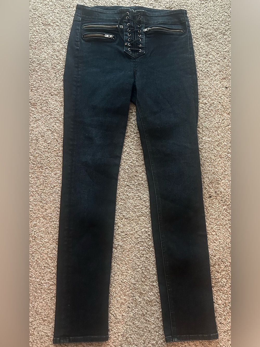 Veronica Beard Black Lace-Up Skinny Jeans